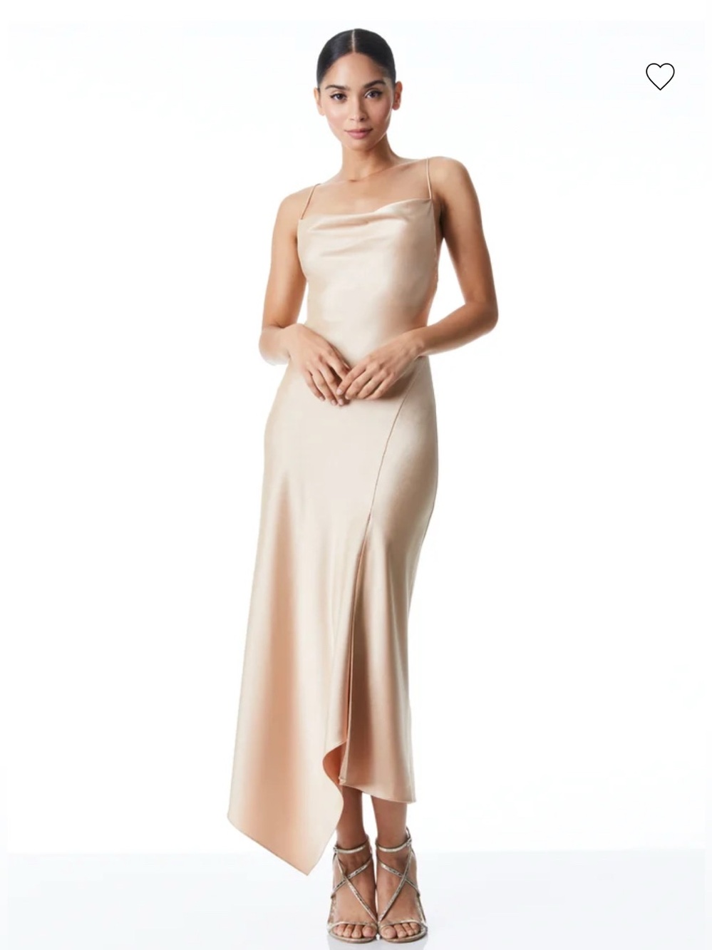 Alice + Olivia Harmony Drapey Slip Midi Dress in Almond MSRP $595